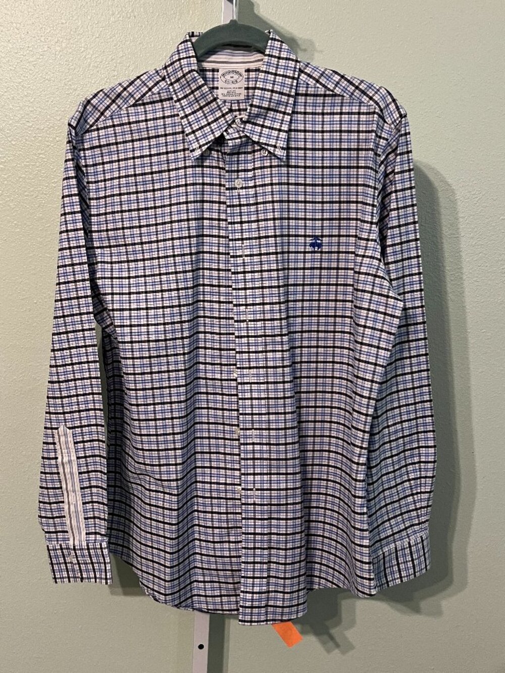 Brooks Brothers Blue & Black Plaid 100% Supima Cotton Slim-Fit Long-Sleeve SZ M